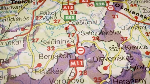 Flyover map animation connecting Lida, Belarus with Vilnius, Lithuania Stock Footage 339463482