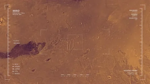 Flyover of Mars at approximate longitude of 180 degrees Stock Footage 49077569