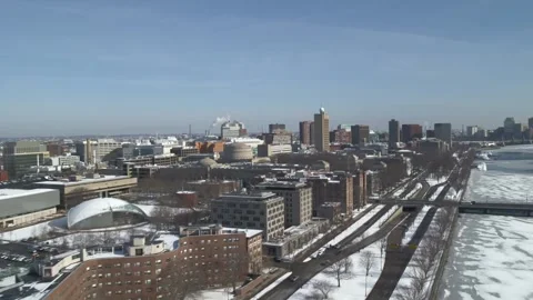Flyover-Memorial Drive, Cambridge to MIT Stock Footage 140940780