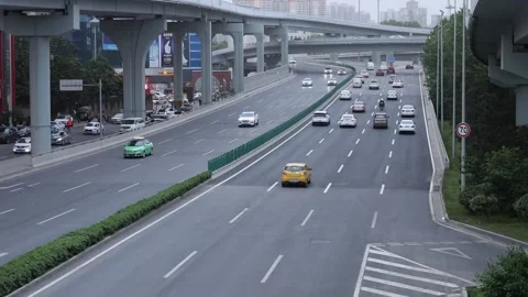 The flyover overlooks the viaduct traffic Stock Footage 246779374