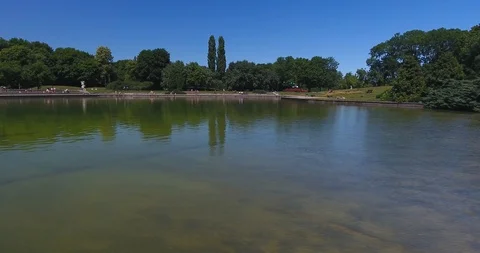 Flyover Park Pond Stock Footage 91258061