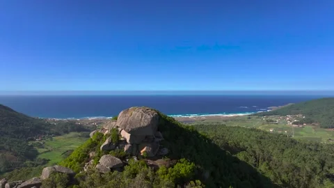 Flyover The Penedos de Pasarela e Traba Route Stock Footage 322904240