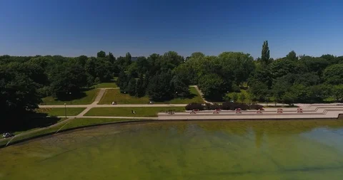 Flyover Pond In Park Stock Footage 91257599
