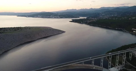 Flyover road at sunset bridge stunning beautiful island krk croatia Video stock 75925664