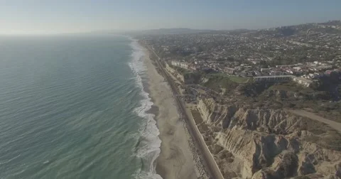 Flyover of the San Clemente State Beach during Golden Hour Stock Footage 67395510