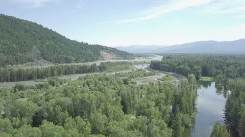 Flyover Snake River in Spring Stock Footage 85628800