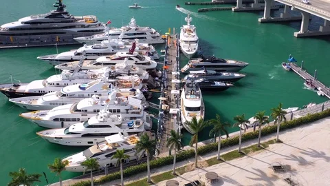 Flyover Super Yachts Marina Stock Footage 103062102