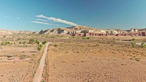 Flyover Tracking Drone 4K Utah Desert Ranch Dirt Road Stock Footage 154666337
