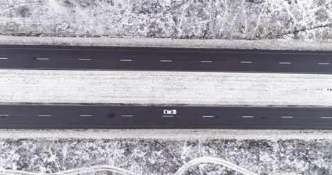 Flyover winter landscape countryside road view Stock Footage 146780331