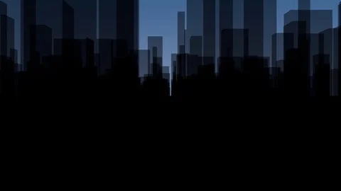 Flythrough a  dark Virtual City with a Background in Blue Stock Footage 76926104