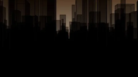 Flythrough a  dark Virtual City with a Background in Brown Stock Footage 76926208