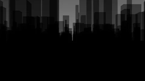 Flythrough a  dark Virtual City with a Background in Gray Stock Footage 76926859
