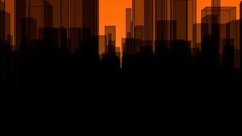 Flythrough a  dark Virtual City with a Background in Orange Stock Footage 76928217