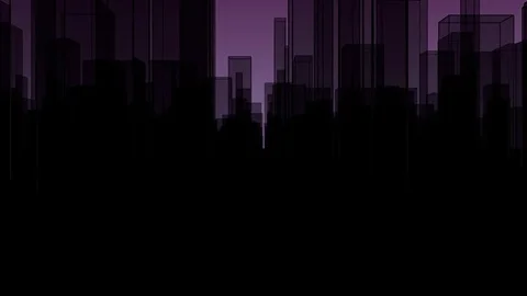 Flythrough a  dark Virtual City with a Background in Purple Stock Footage 76929445