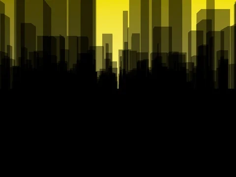 Flythrough a  dark Virtual City with a Background in Yellow Stock Footage 76929696
