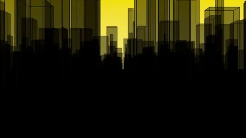 Flythrough a  dark Virtual City with a Background in Yellow Stock Footage 76929803