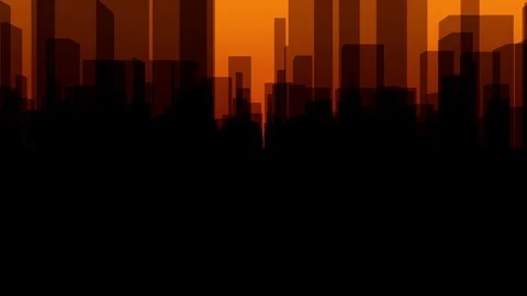 Flythrough a  dark Virtual City with a Background in Orange in 4K Stock Footage 101205060