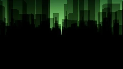 Flythrough a  dark Virtual City with a Background in Green in 4K Stock Footage 101205071