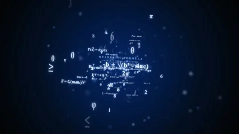Flythrough of glowing blue mathematical equations and data. 4K Stock Footage 346767024