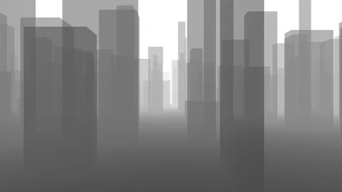 Flythrough a Gray City Skyline in 4K Stock Footage 89503349