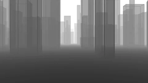 Flythrough a Gray City Skyline Stock Footage 76929933