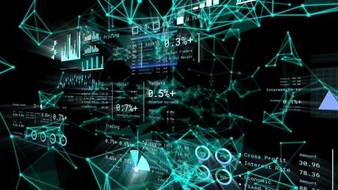 Flythrough starting, teal node web advancing, panels shifting, values shifting 動画素材 335732112