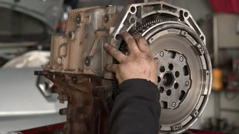 Flywheel is Mounted to the Repaired Car Engine 4 Stock Footage 148452246