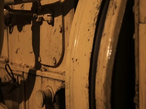 Flywheel in vessel engine room rack focus Stock-Footage 71875423