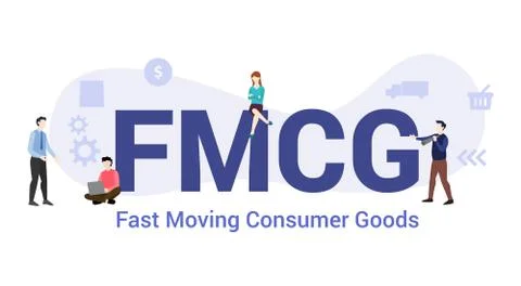 Fmcg fast moving consumer goods concept with big word or text and team people Stock Illustration