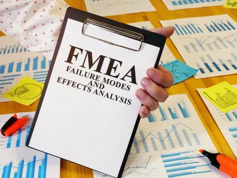 FMEA Failure Modes and Effects Analysis report in the clipboard. Stock Photos
