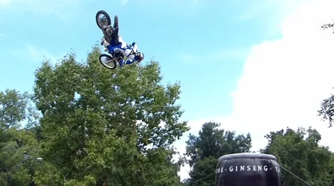 FMX professional backflip with slight body twist. Stock Footage 43484082