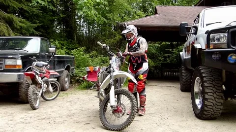 FMX Riders suiting up, 2 scenes Stock Footage 43503789