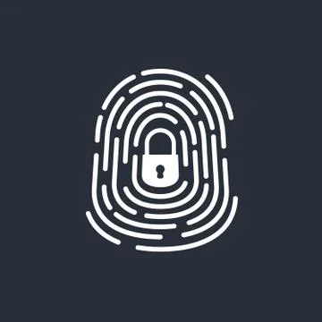 Fngerprint with icon with lock glyph inside - safe access Stock Illustration