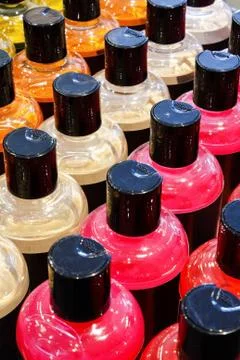 Foam bath bottles Stock Photos