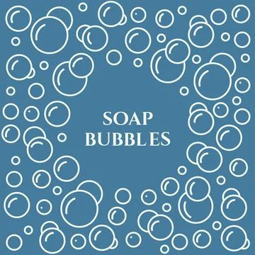 Foam bubbles on a blue background. Round text frame with soap bubbles Stock Illustration