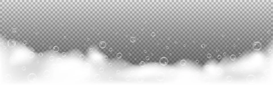 Foam bubbles isolated on transparent backdrop. Bath soap effect or shampoo Stock-Illustration