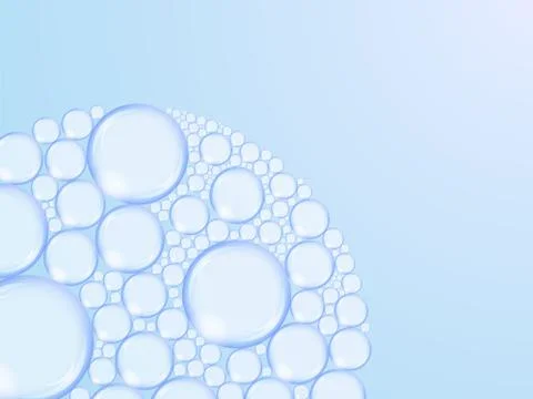 Foam bubbles in the shape of a circle on blue background Foto stock