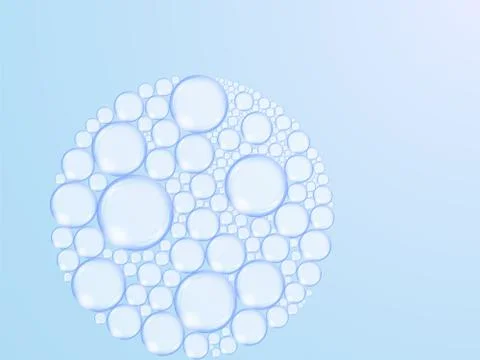 Foam bubbles in the shape of a circle on blue background Foto stock