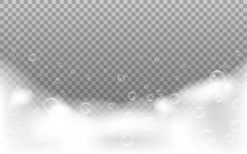 Foam bubbles on transparent background. Realistic soap effect or shampoo. Shower Stock Illustration