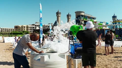 Foam disco on the beach at Gravity Aqua park Hotel. Stock Footage 346200587