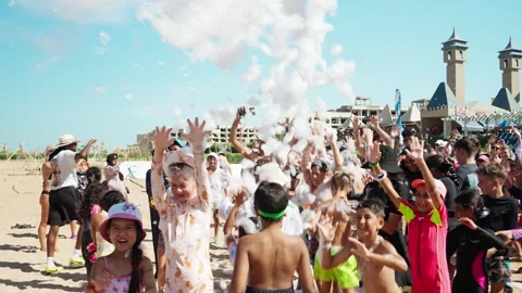 Foam disco on the beach at Gravity Aqua park Hotel. Stock Footage 346217891