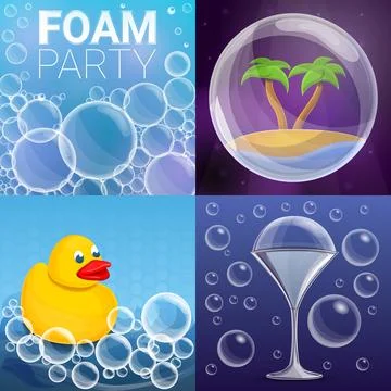 Foam effect banner set, cartoon style Stock Illustration