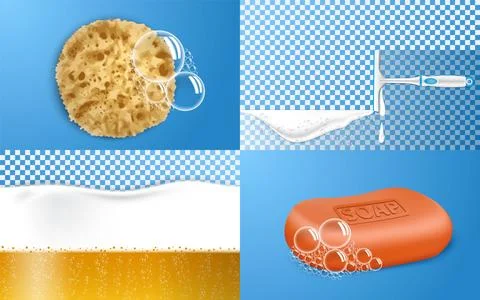 Foam effect banner set, realistic style 스톡 일러스트