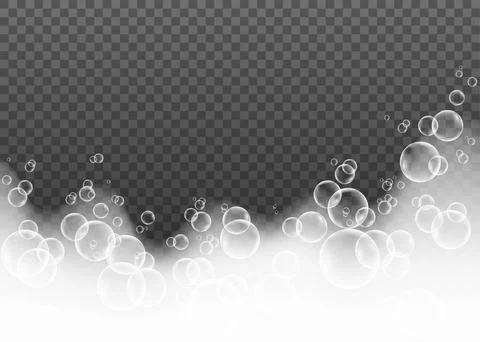 Foam effect  with soap bubbles isolated on transparent background. Illustrazione stock