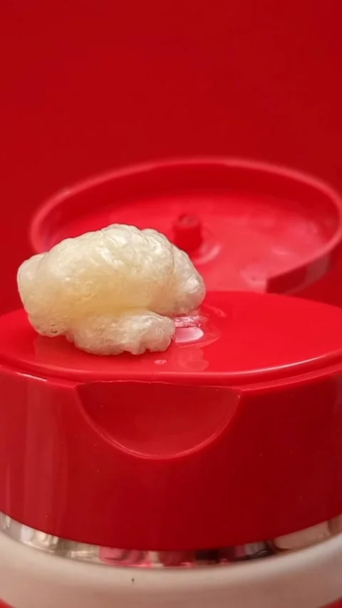 Foam face wash texture squeezed out of a tube on a red background. Cleanser Stock Footage 321007248