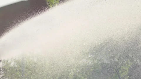 Foam flies out of the fire hose in a jet for extinguishing the fire Stock Footage 240701474