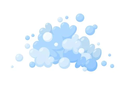 Foam made of soap. Light blue foam and bubbles. Vector illustration in cartoon Stock Illustration