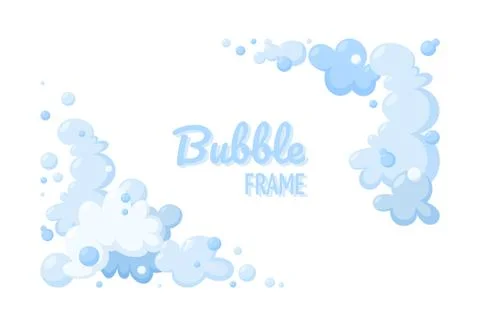 Foam made of soap or clouds. Set of blue foam and bubbles of different shapes Illustrazione stock
