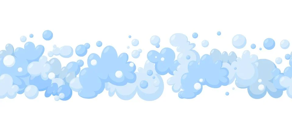 Foam made of soap or clouds. Horizontal seamless pattern in white background Stock Illustration