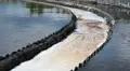 Foam at the overflow water into sedimentation tanks HD Footage